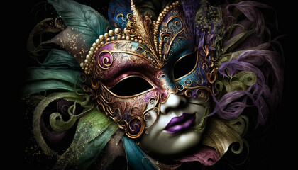 Mardi grass festival carnival mask, a fictional person, Generative AI	