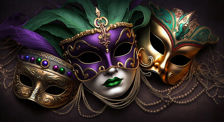 Carnival Frenzy: Vibrant Mardi Gras Festival mask, a fictional person, Generative AI - obrazy, fototapety, plakaty