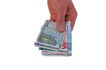 Isolated hand holding euro notes