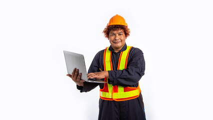 engineer, worker, using laptop to calculate, design, building