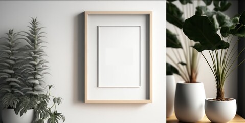 Bohemian Modern Home Interior with Artful Photo Frames and Trendy Plants created by generative AI