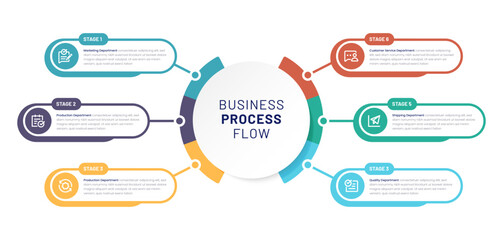 Infographic six steps. Visual Business Solutions Professional Infographic Template for Online Platforms