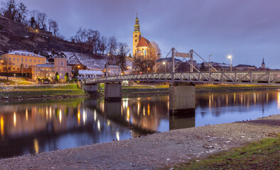 Obraz premium Salzburg. Picturesque view of the old historical part of the city at sunset.