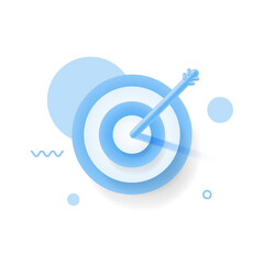 Dart arrow hit the center of target. Business finance target, goal of success, target achievement concept. 3d vector icon. Cartoon minimal style
