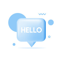 3D spech bubble with Hi, Hello. Banner, speech bubble, poster and sticker concept with text Hello. Yellow bubble message hi, hello or hi there on white background banner, poster. Vector Illustration
