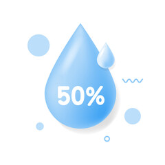 Paint drop 3d icons. 50 percent off sale tag. Discount offer price sign. Special offer symbol. Blue blob. Discount promotion. Vector