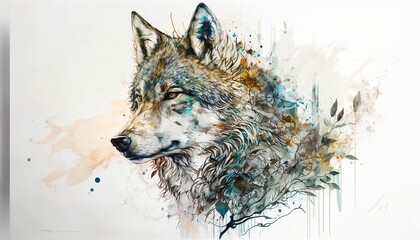 Lone Wolf, illustration, painting, AI - obrazy, fototapety, plakaty