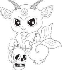 Cute capricorn creepy kawaii coloring page