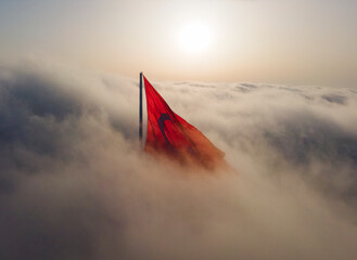Turkish Flag Drone Photo, Camlica Hill Uskudar, Istanbul Turkiye (Turkey)