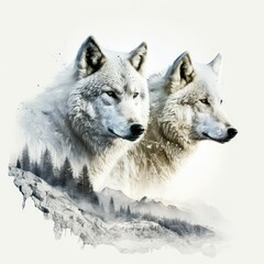 Colorful Illustration, Wolf In Mountains, Generative AI
