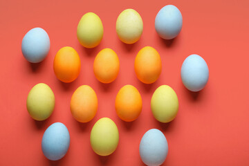 Colorful Easter eggs on color background