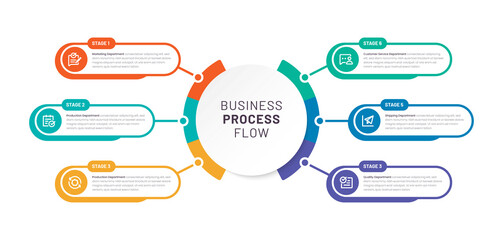 Infographic six elements. Visual Business Solutions Professional Infographic Template