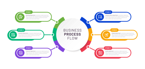 Infographic six steps. Visual Business Solutions Professional Infographic Template