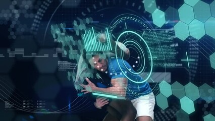 Animation of data processing and scope scanning over diverse male rugby players - Powered by Adobe