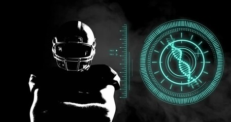 Animation of scope scanning and data processing over african american male american football player - Powered by Adobe