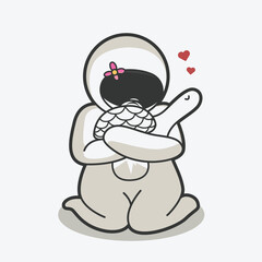 cute chibi astronaut holding turtle art illustration