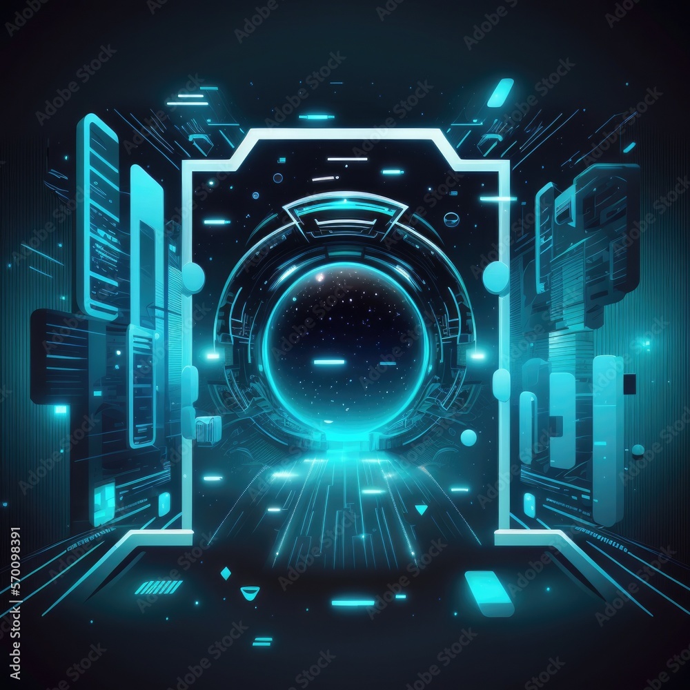 Wall mural data visualization in the cyberspace portal, generative ai