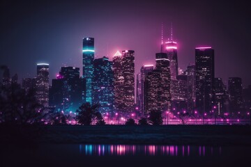 Fototapeta na wymiar ciberpunk city skyline, futuristic background, generative ai