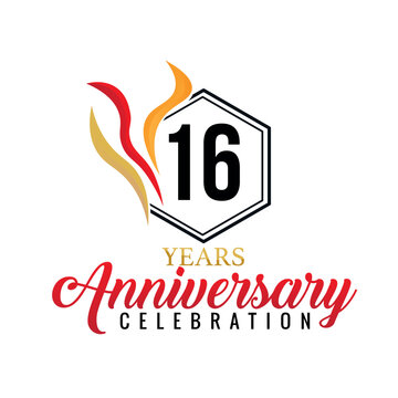 16 year anniversary celebration vector red gold orange ribbons white background  illustration abstract design  