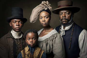 Obraz premium Old fashioned portrait of African American family in the previous century.