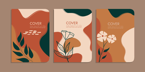 set of book cover designs with hand drawn floral decorations. abstract retro botanical background.size A4 For notebooks, planners, brochures, books, catalogs