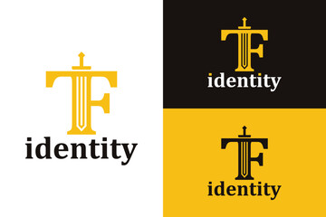 Letter TF with sword combination concept. Very suitable for symbol, logo, company name, brand name, personal name, icon and many more.