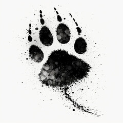 black print of a cat on a white background. traces of a wild animal. ai generated
