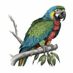 Rainbow Macaw, Colored Pencil Illustration, Generative AI
