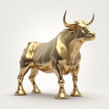 sculpture of a golden precious bull on a white background. animal statue. ai generated