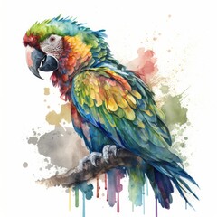 Obraz premium Watercolor Illustration of a Macaw, Blue, Green, Red, Orange, Generative AI