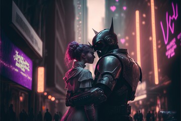 Fototapeta na wymiar Love in the Futuristic Metropolis: A Valentine's Day in a Cyberpunk City by ai generative 