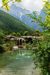 Snow mountain reflect in blue moon valley.