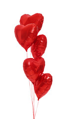 Many red heart shaped balloons isolated on white. Valentine's day celebration