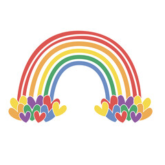 Colorful modern abstract rainbow with heart boho decorations.