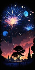 Fototapeta na wymiar Large fireworks lit up the summer night sky. Generative AI