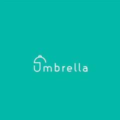 Simple umbrella logotype design illustration Idea vector icon symbol logo text item custom property minimalist flat style. corporate identity branding