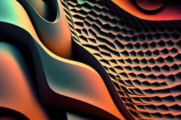 3d texture surface with wavy and honeycomb shapes in warm colors with beautiful lighting. Background. AI-generated