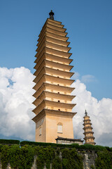 Close up on the two Buddhist pagodas in Dali Yunnan province of China Chinese Buddhist pagodas