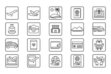 Travel set icon illustration. icon related to Transportation, holiday, tourists. Outline icon style. Simple vector design editable
