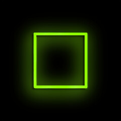 Neon yellow green, square frame, black background, glowing, simple, sign, empty frame