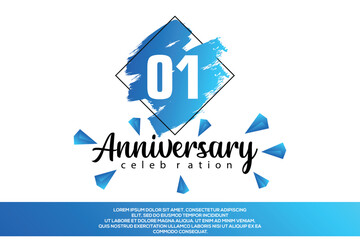 01st year anniversary celebration vector design with blue painting on white background  Template abstract 