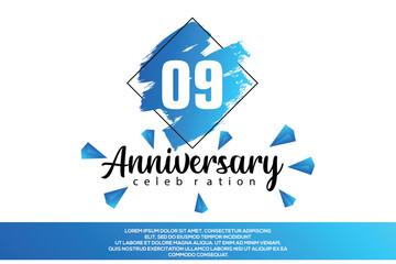 09 year anniversary celebration vector design with blue painting on white background  Template abstract 