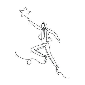 recommend clip art: Continuous single one line drawing of businessman reaching star. Vector illustration concept of business reward, success, career goal.