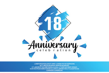 18 year anniversary celebration vector design with blue painting on white background  Template abstract 