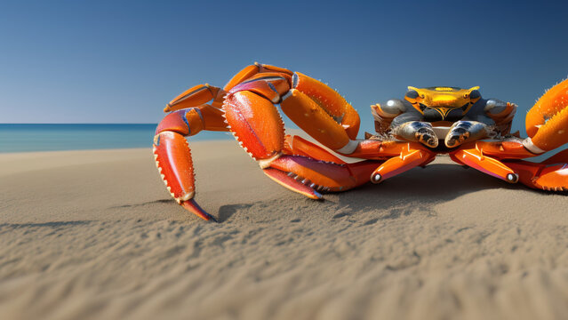 cartoon crab in the sand, Generative AI