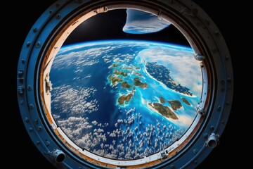 The space station window view of Earth for this photograph. Generative AI