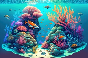 Naklejka premium Maldives has stunning underwater coral reefs and tropical fish. Generative AI