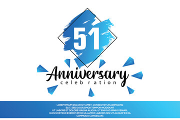 51 year anniversary celebration vector design with blue painting on white background  Template abstract 