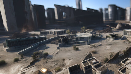 modern city destroyed by the war, postmodern world, Generative AI