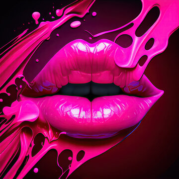 Love Girls Art Lips Pink Sexy Art Printable Wall Decoration Wallpaper High  Definition Modern Art Stock Illustration